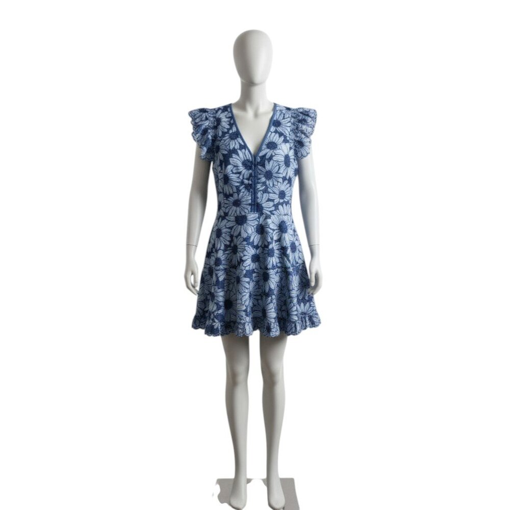 Sandro Blue Print V Neck Mini Dress XS NWT - Picture 4 of 8